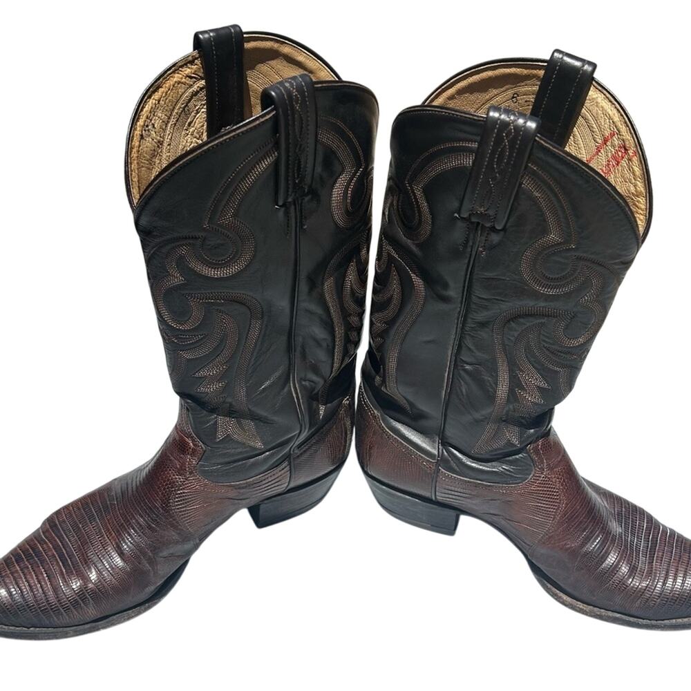 Tony Lamas Vintage Black and Brown Lizard Western Boots
